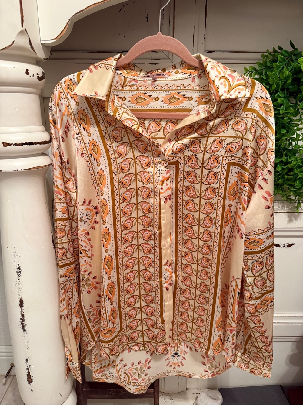 Lil bees Bohemian Printed Long-Sleeve Blouse in Cream & Mustard